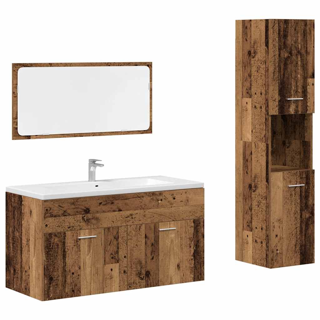 3 Piece Bathroom Furniture Set Old Wood Engineered Wood