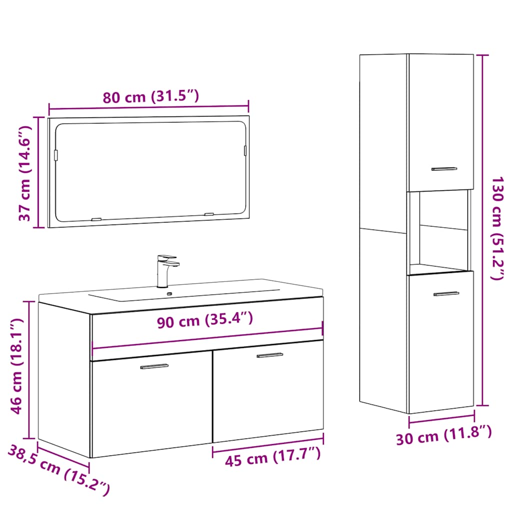 3 Piece Bathroom Furniture Set Old Wood Engineered Wood