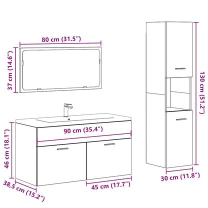 3 Piece Bathroom Furniture Set Old Wood Engineered Wood