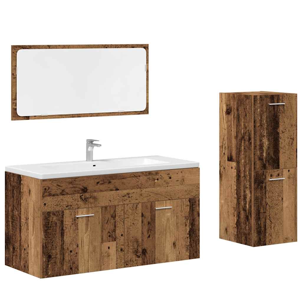 3 Piece Bathroom Furniture Set Old Wood Engineered Wood