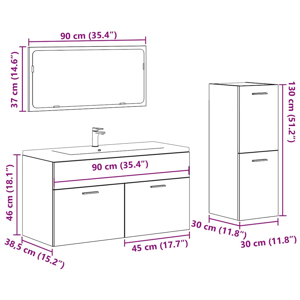 3 Piece Bathroom Furniture Set Old Wood Engineered Wood