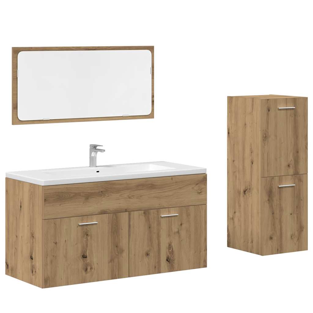 3 Piece Bathroom Furniture Set Artisan Oak Engineered Wood