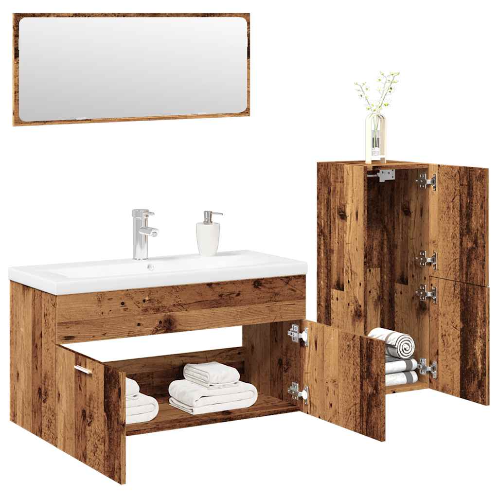 4 Piece Bathroom Furniture Set Old Wood Engineered Wood