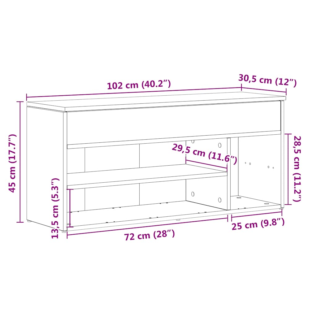 Shoe Bench Sonoma Oak 102x30.5x45 cm Engineered Wood