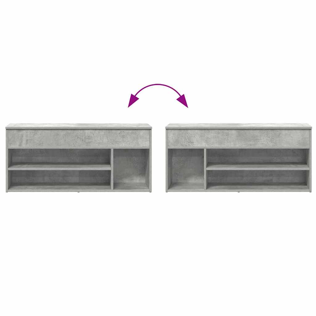 Shoe Bench Concrete Grey 102x30.5x45 cm Engineered Wood