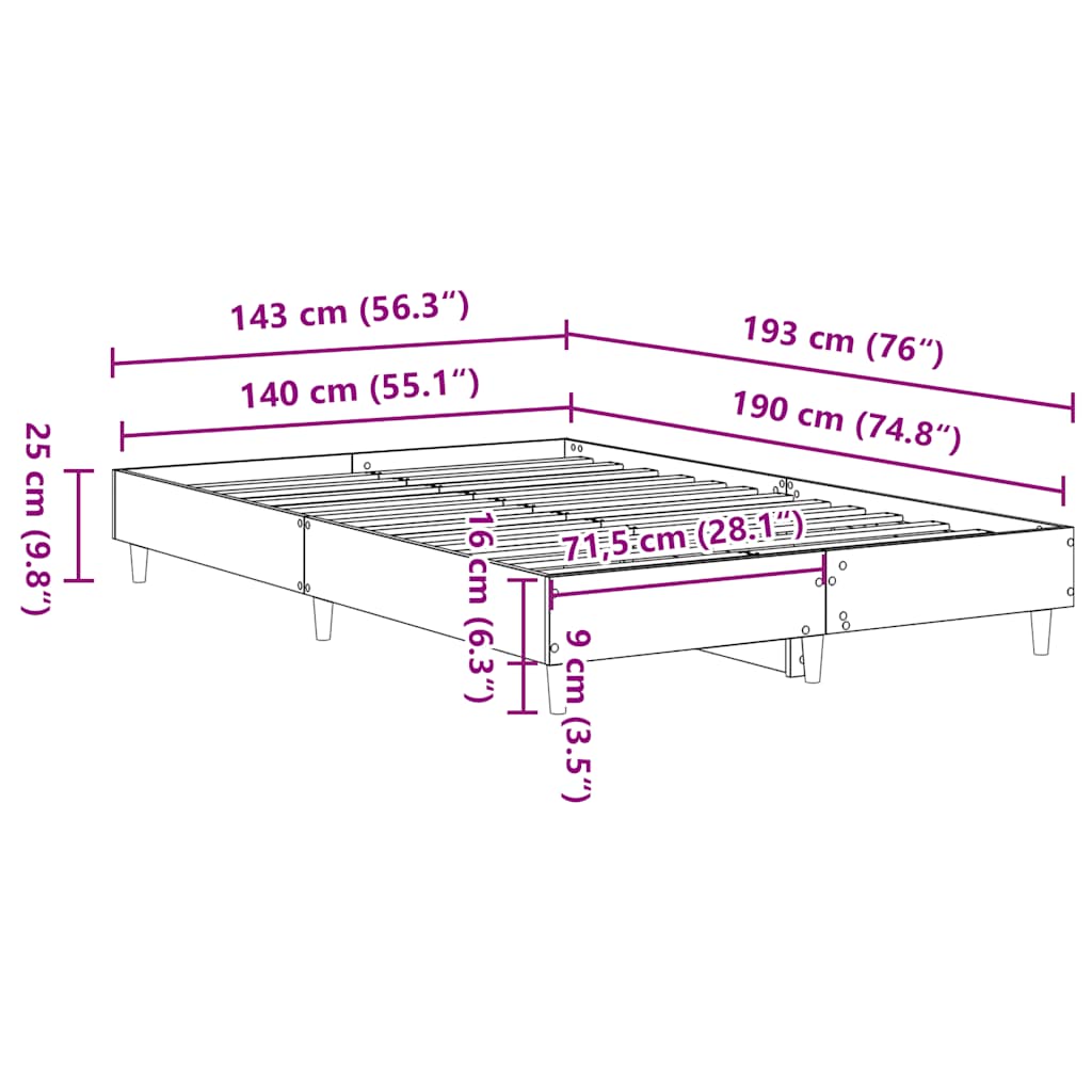 Bed Frame No Mattress Black 140x190 cm Engineered Wood