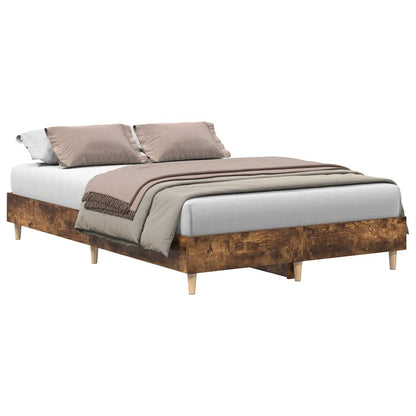 Bed Frame No Mattress Smoked Oak 140x190 cm Engineered Wood