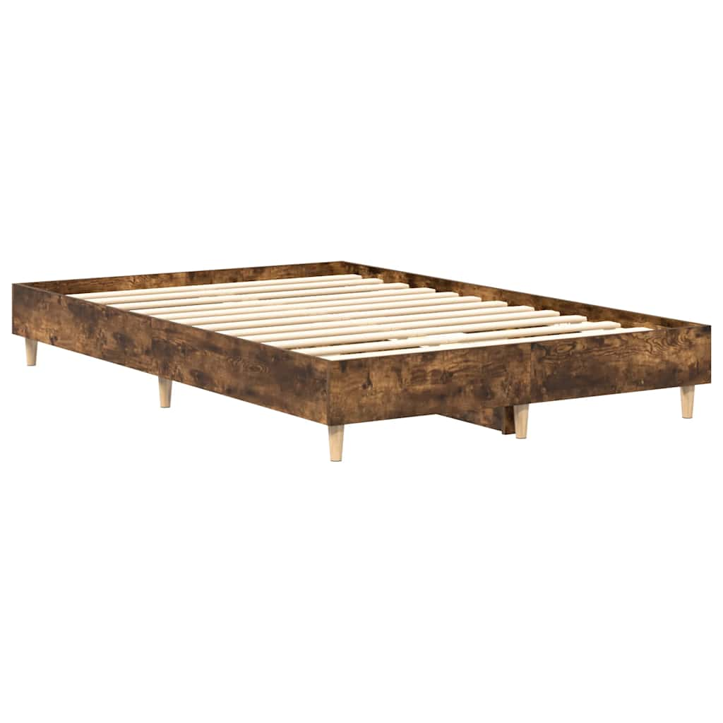 Bed Frame No Mattress Smoked Oak 140x190 cm Engineered Wood