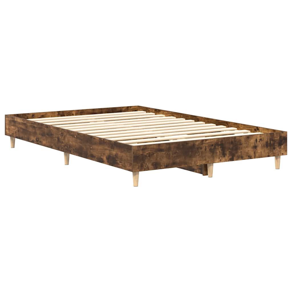 Bed Frame No Mattress Smoked Oak 140x190 cm Engineered Wood