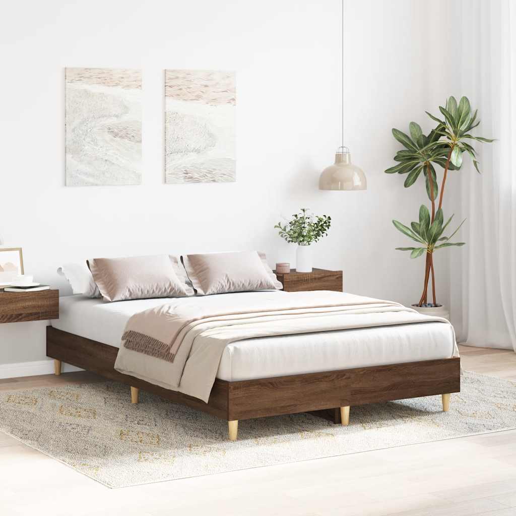 Bed Frame No Mattress Brown Oak 140x190 cm Engineered Wood