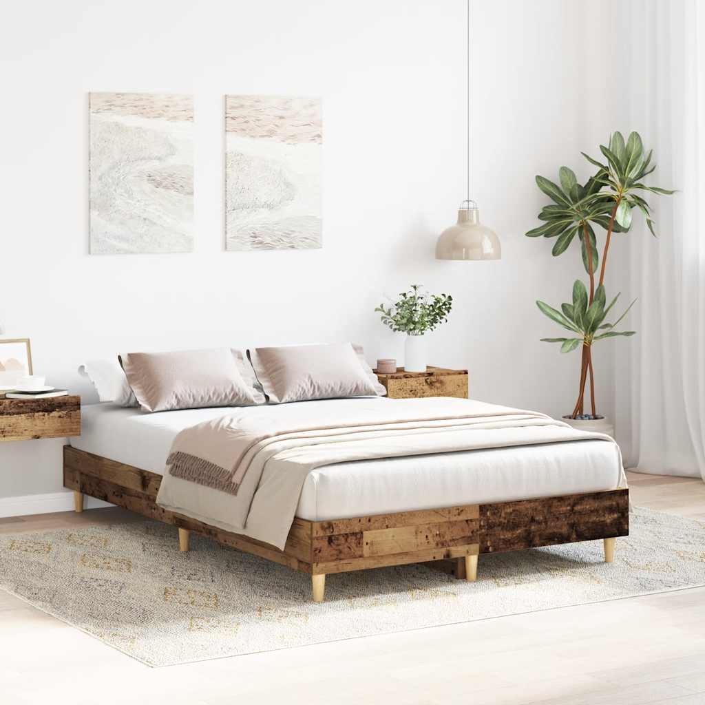 Bed Frame No Mattress Old Wood 140x190 cm Engineered Wood