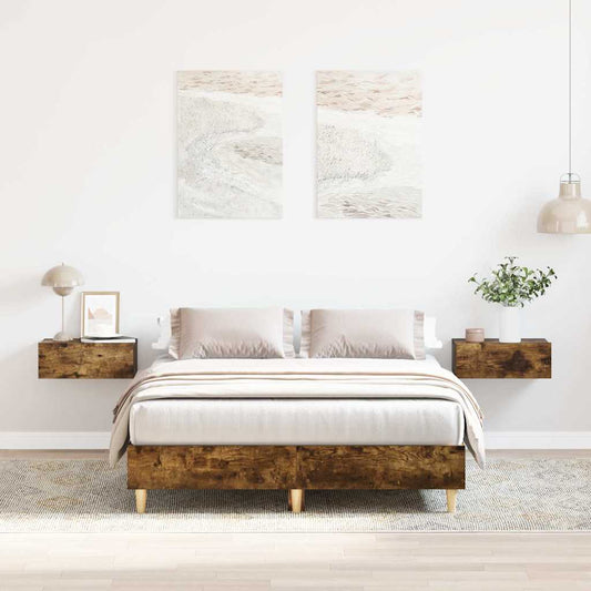 Bed Frame No Mattress Smoked Oak 135x190 cm Double Engineered Wood