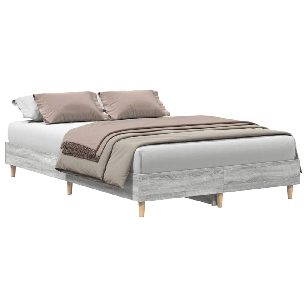 Bed Frame No Mattress Grey Sonoma 135x190 cm Double Engineered Wood