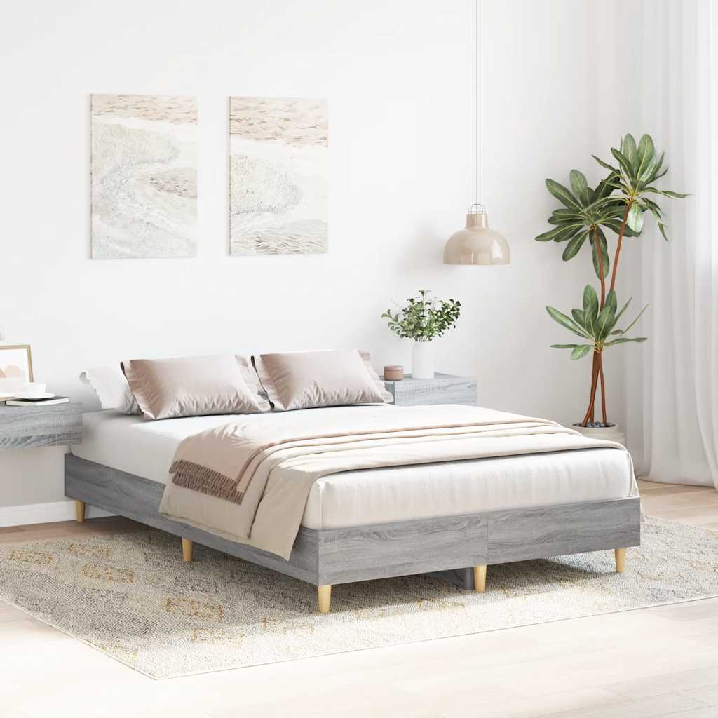 Bed Frame No Mattress Grey Sonoma 135x190 cm Double Engineered Wood