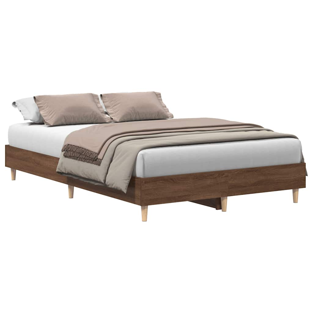 Bed Frame No Mattress Brown Oak 135x190 cm Double Engineered Wood