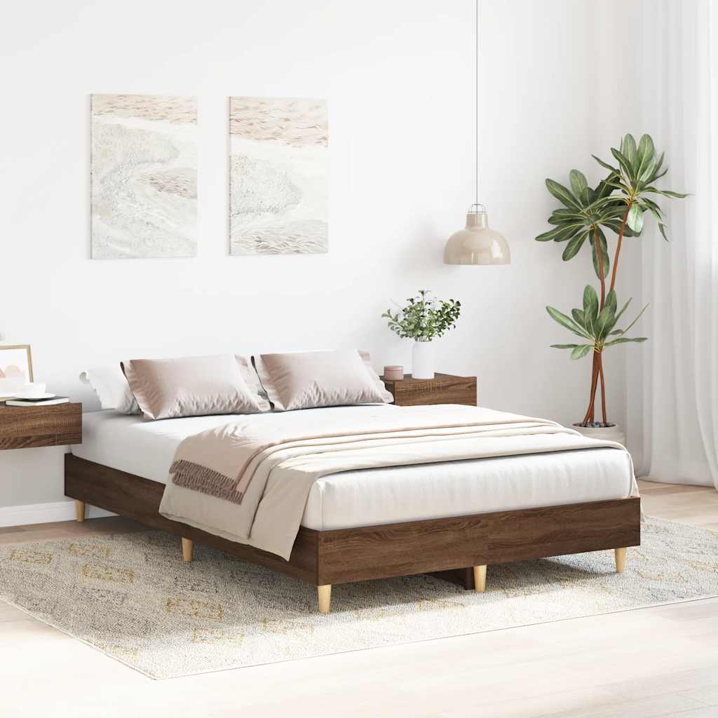 Bed Frame No Mattress Brown Oak 135x190 cm Double Engineered Wood