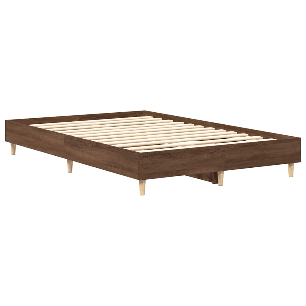 Bed Frame No Mattress Brown Oak 135x190 cm Double Engineered Wood