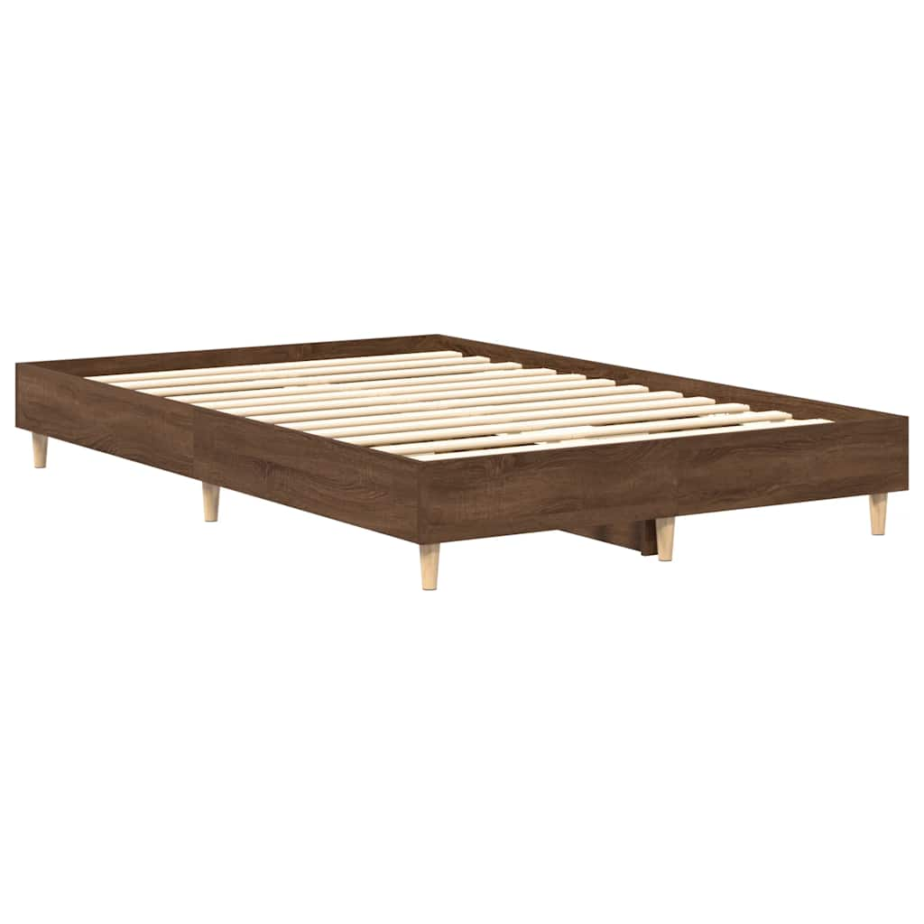 Bed Frame No Mattress Brown Oak 135x190 cm Double Engineered Wood