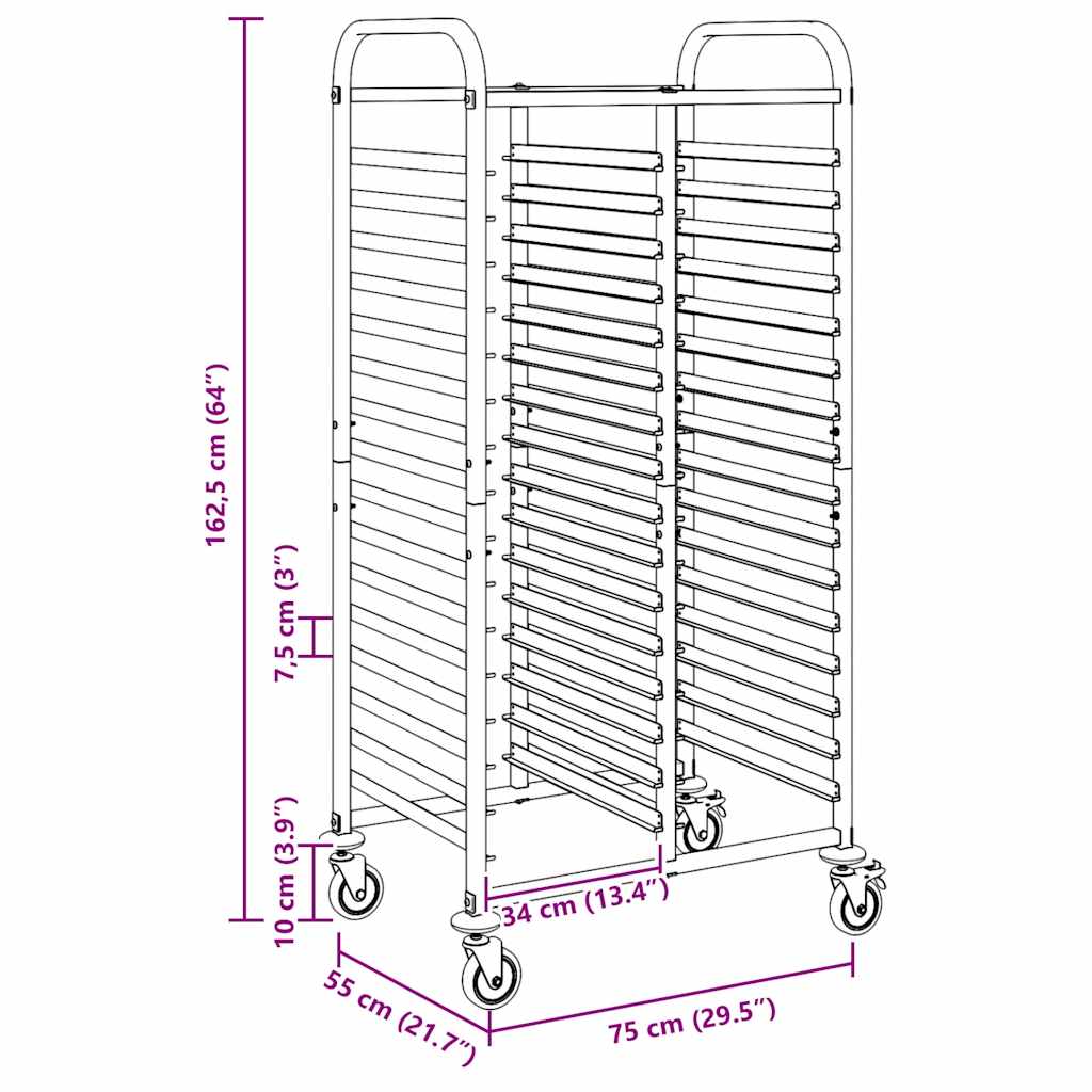 Tray Trolley with 32 GN Containers 75x55x162.5 cm Stainless Steel