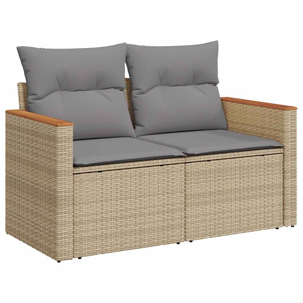 10 Piece Garden Sofa Set with Cushions Beige Poly Rattan Acacia