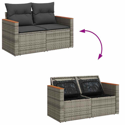 10 Piece Garden Sofa Set with Cushions Grey Poly Rattan Acacia