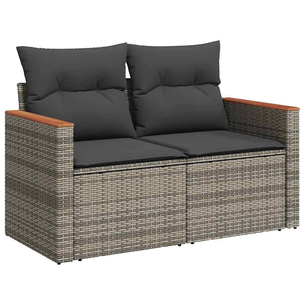 11 Piece Garden Sofa Set with Cushions Grey Poly Rattan Acacia