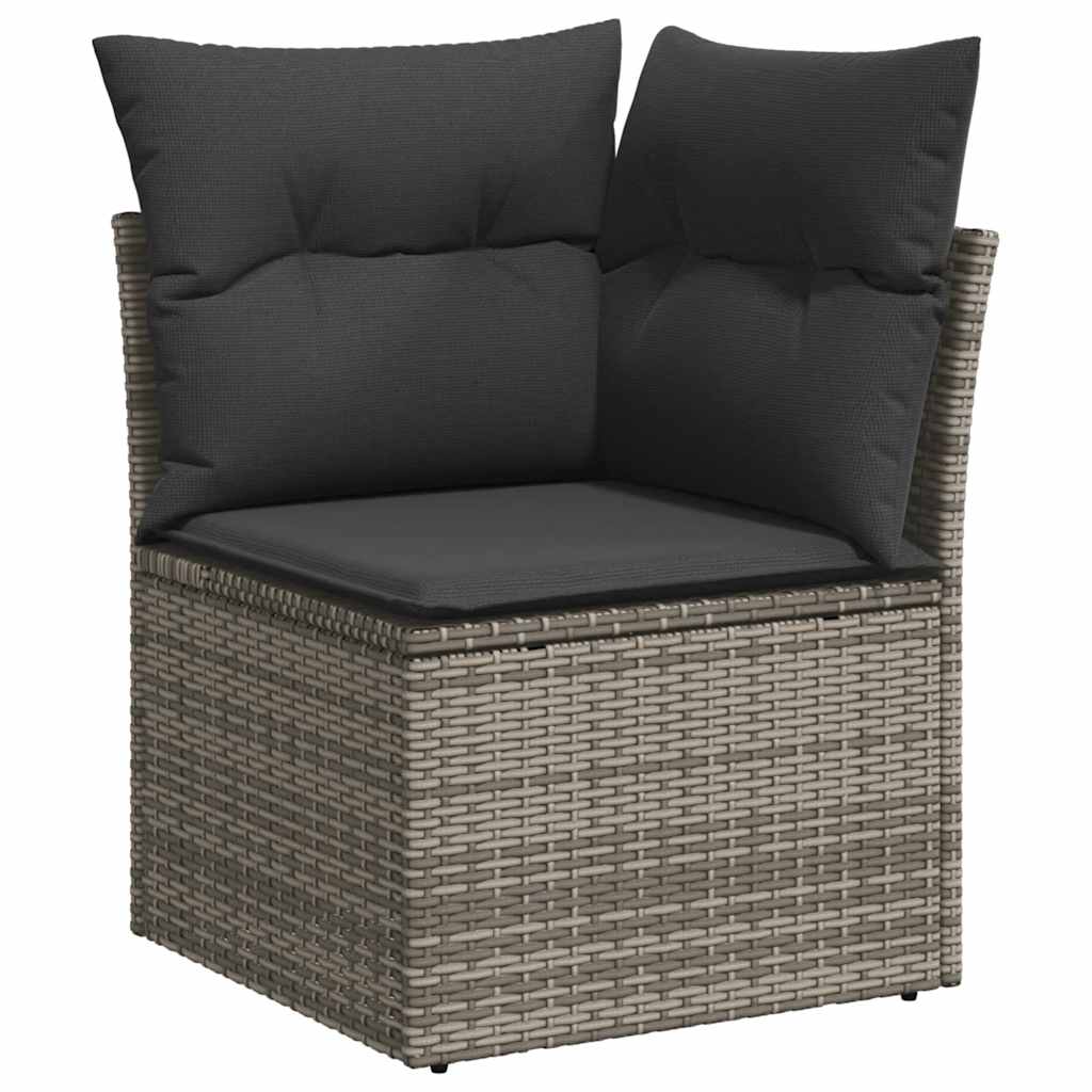 11 Piece Garden Sofa Set with Cushions Grey Poly Rattan Acacia