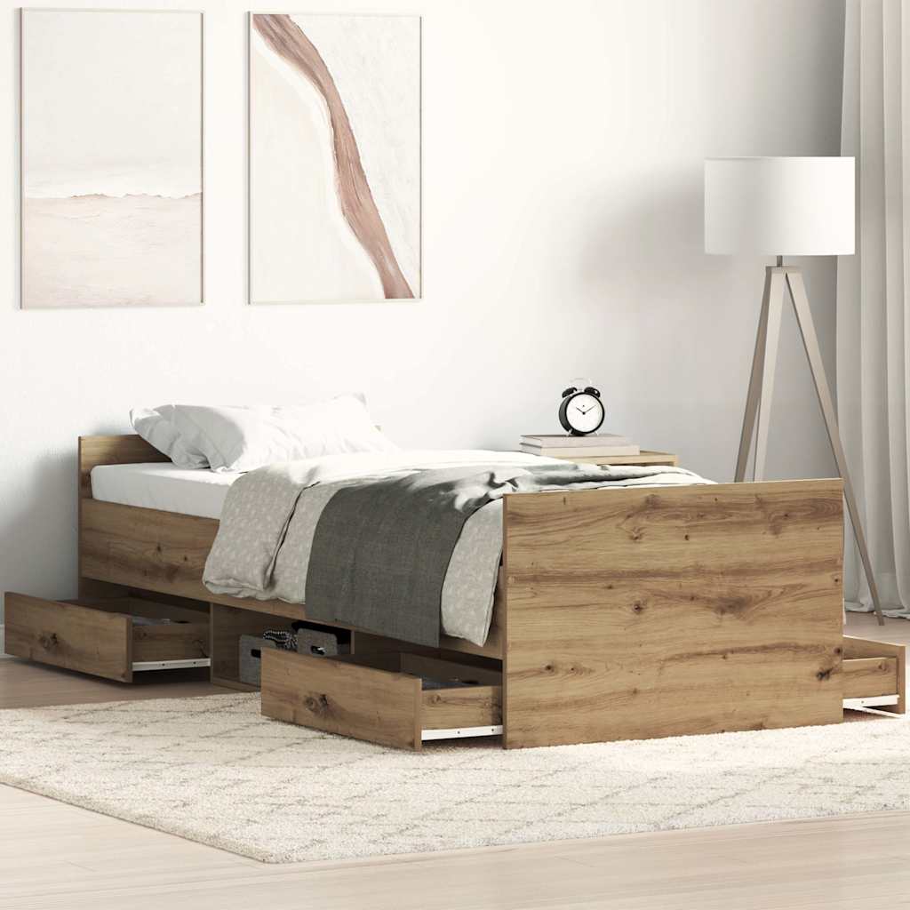 Bed Frame without Mattress Artisan Oak 90x190 cm Single Engineered Wood