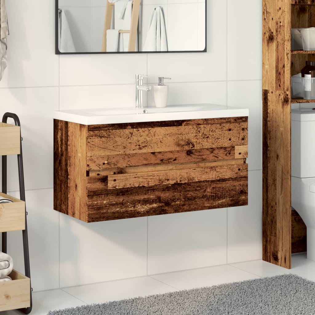 Sink Cabinet with Built-in Basin Old Wood 91x39.5x49 cm