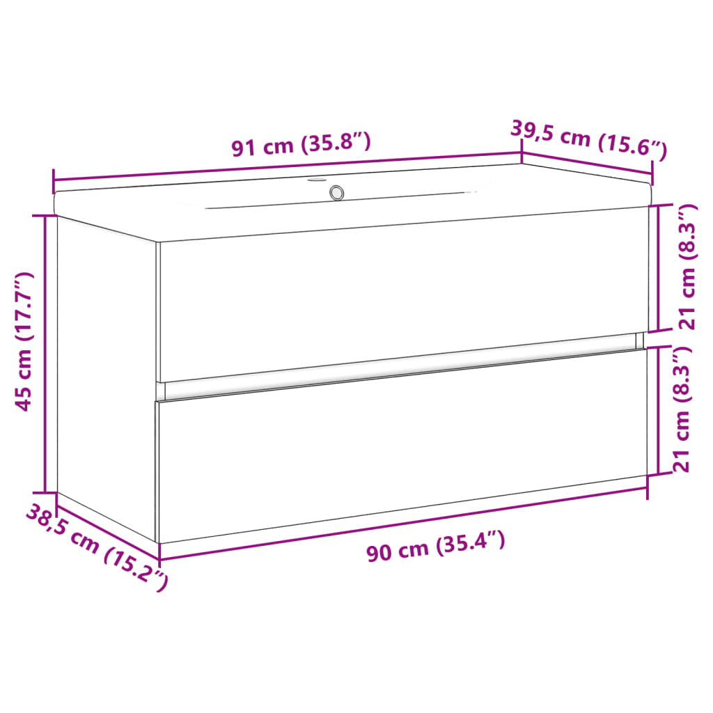 Sink Cabinet with Built-in Basin Old Wood 91x39.5x49 cm