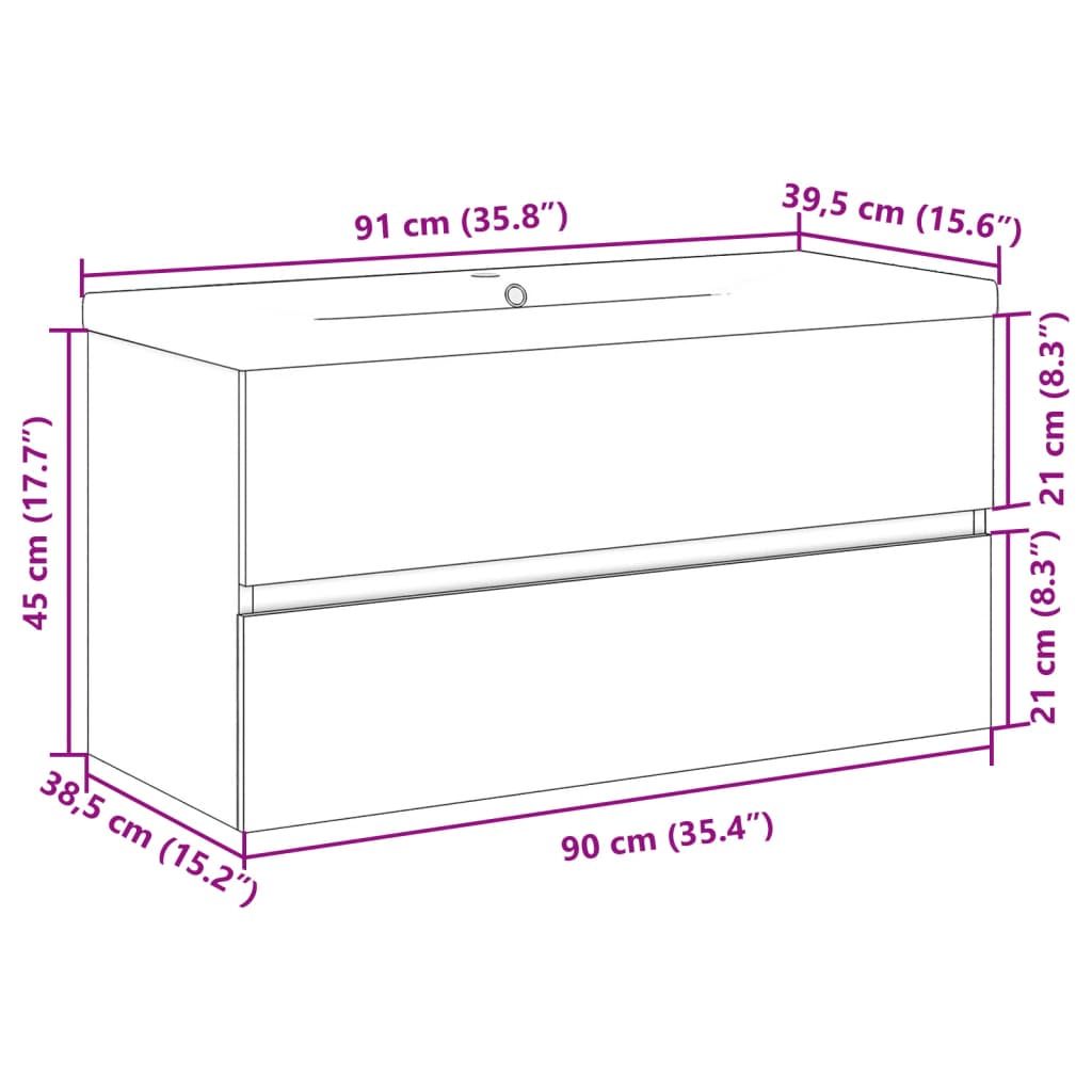 Sink Cabinet with Built-in Basin Artisan Oak 91x39.5x49 cm