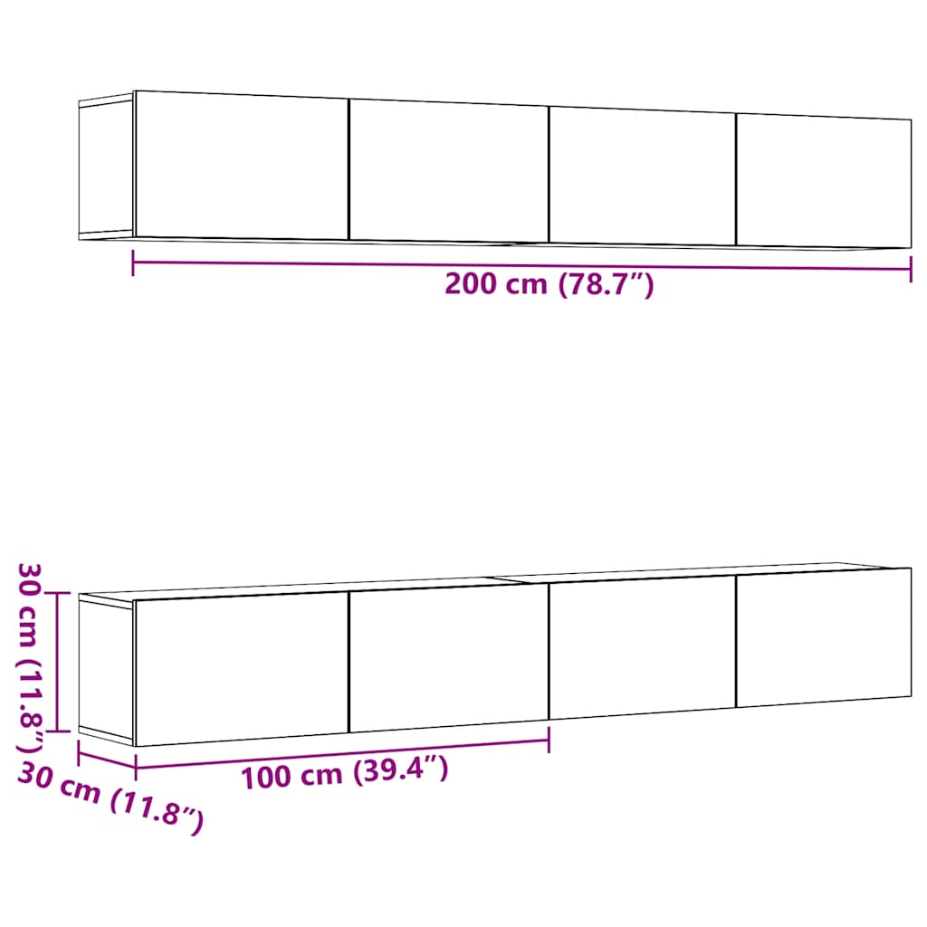 Wall Mounted TV Cabinets 4 pcs Old Wood 100x30x30 cm