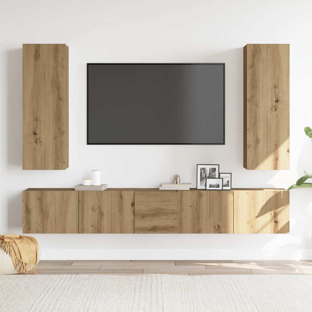 Wall Mounted TV cabinets 5 pcs Artisan Oak Engineered Wood