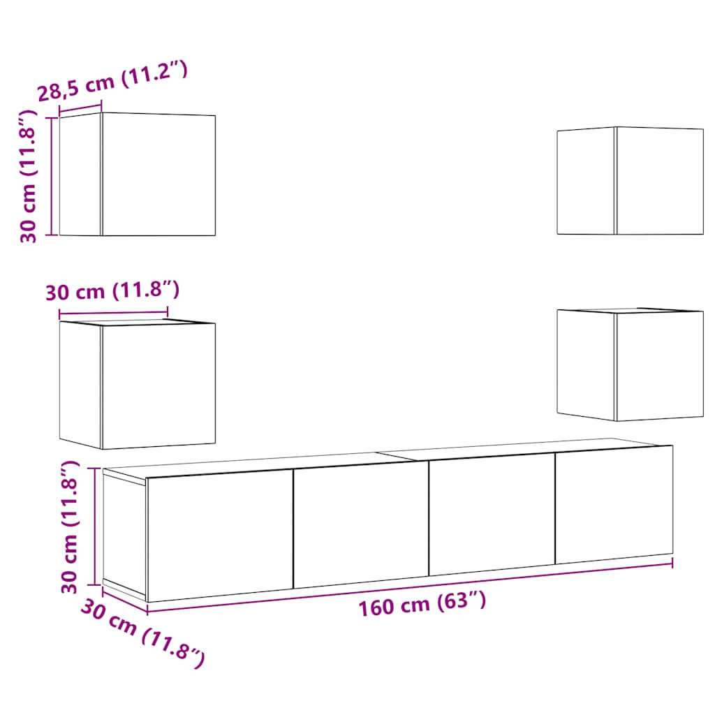 Wall Mounted TV cabinets 6 pcs Old Wood Engineered Wood