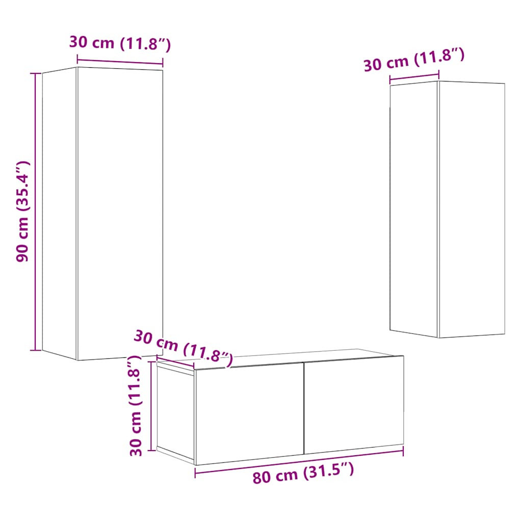 Wall Mounted TV cabinets 6 pcs Artisan Oak Engineered Wood