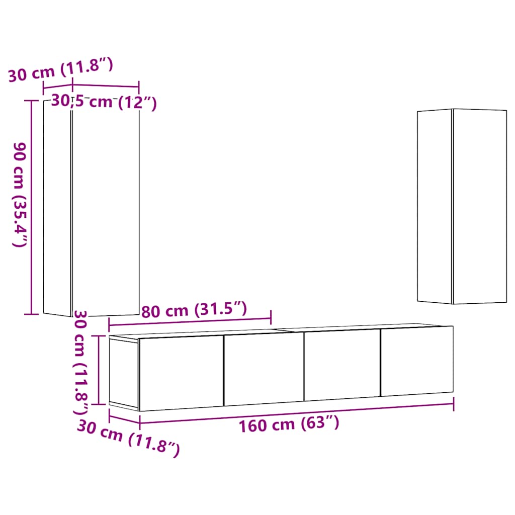 Wall Mounted TV cabinets 4 pcs Old Wood Engineered Wood