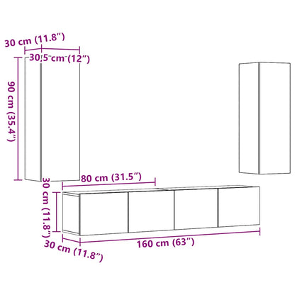 Wall Mounted TV cabinets 4 pcs Old Wood Engineered Wood