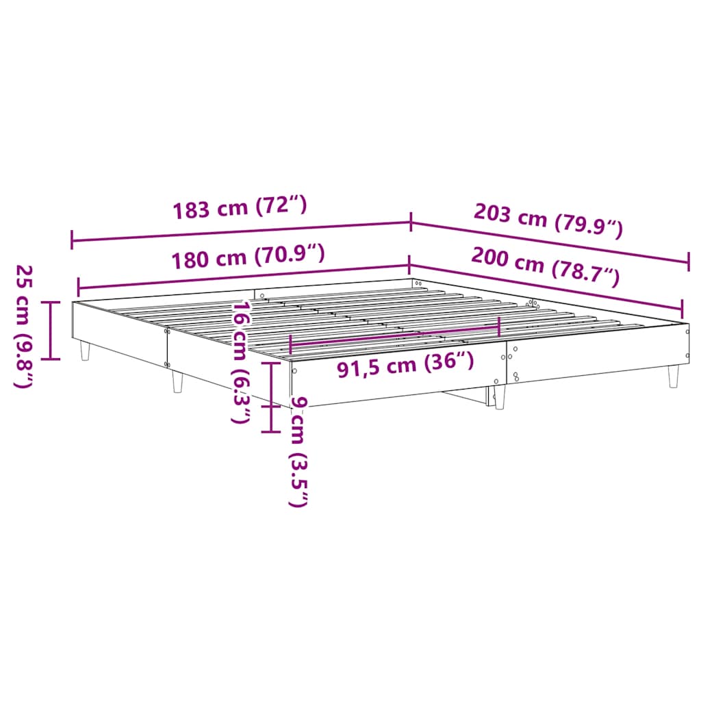 Bed Frame without Mattress Smoked Oak 180x200cm Engineered Wood