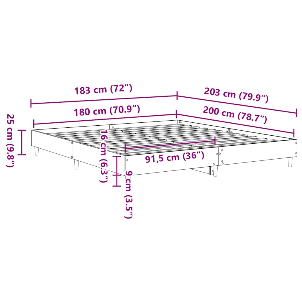 Bed Frame without Mattress Artisan Oak 180x200cm Engineered Wood