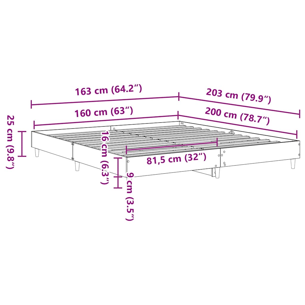 Bed Frame without Mattress White 160x200cm Engineered Wood