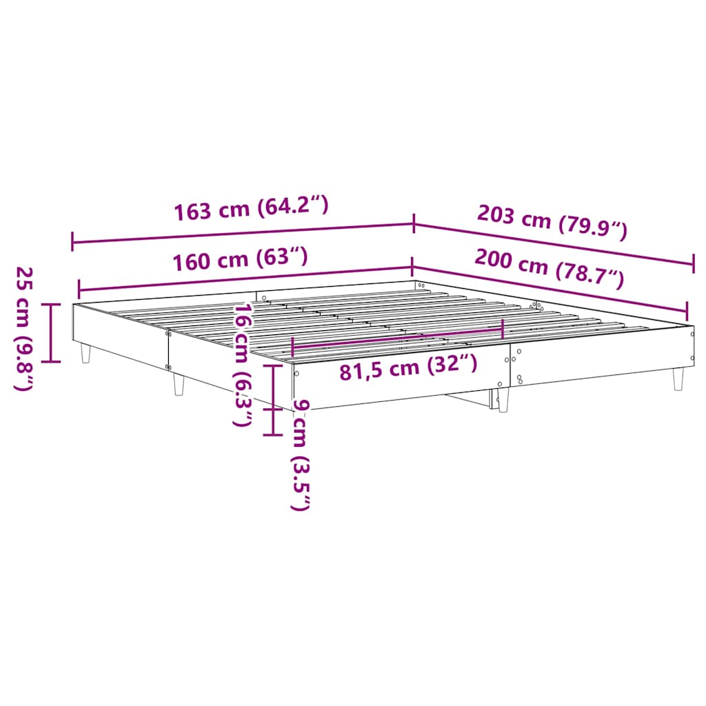 Bed Frame without Mattress Sonoma Oak 160x200cm Engineered Wood