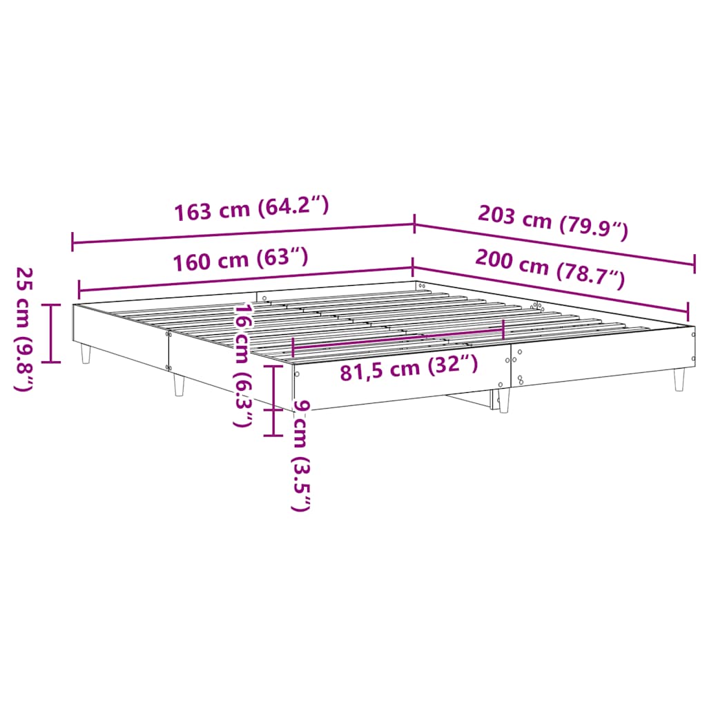 Bed Frame without Mattress Smoked Oak 160x200cm Engineered Wood