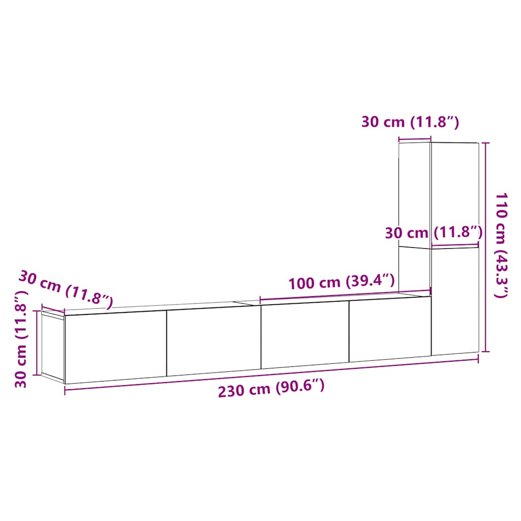 Wall Mounted TV cabinets 3 pcs Old Wood Engineered Wood