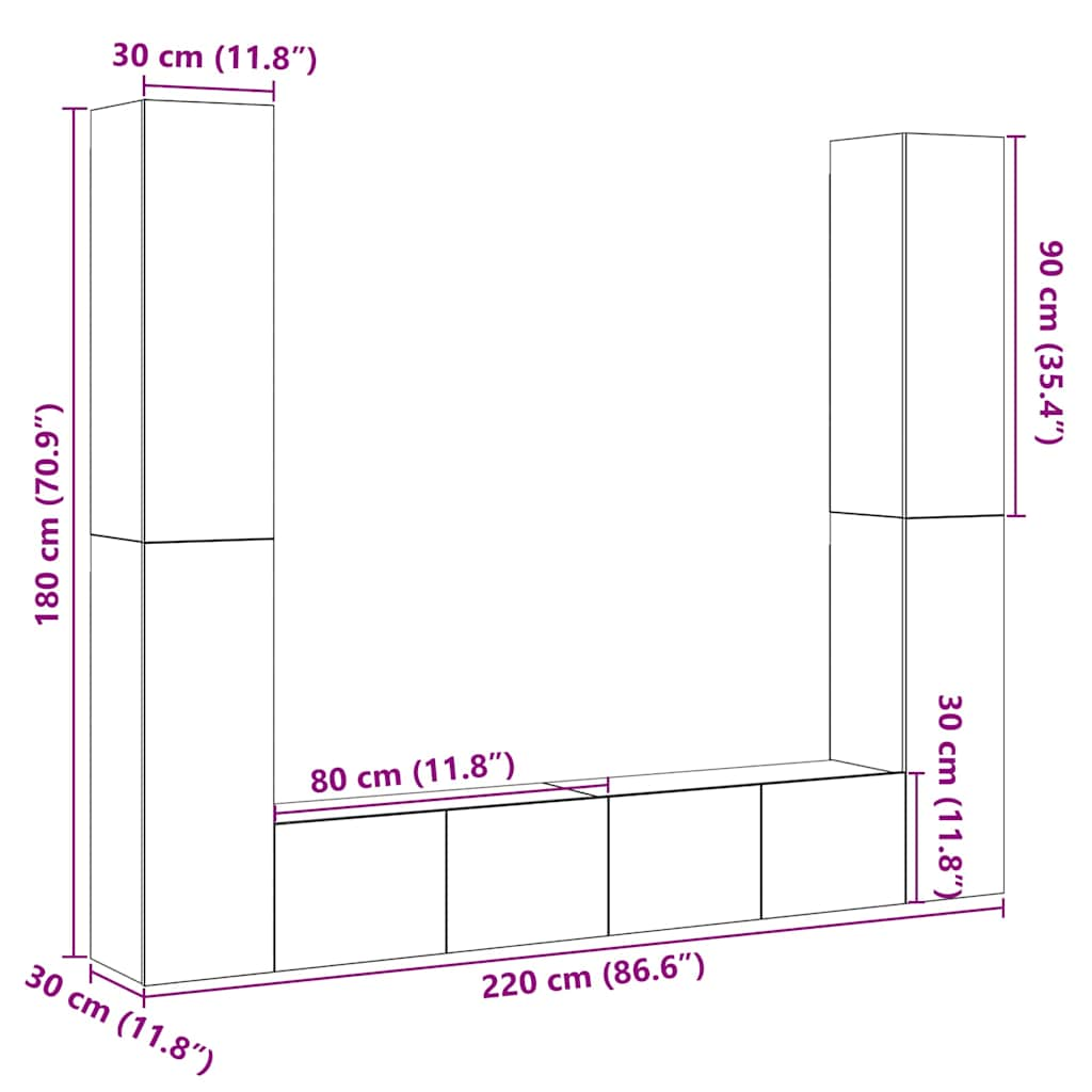 Wall Mounted TV cabinets 6 pcs Old Wood Engineered Wood