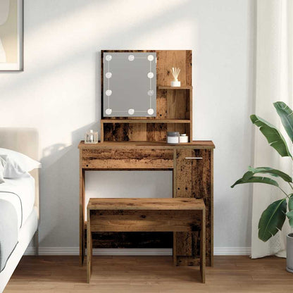 Dressing Table Set with LED Old Wood Engineered Wood