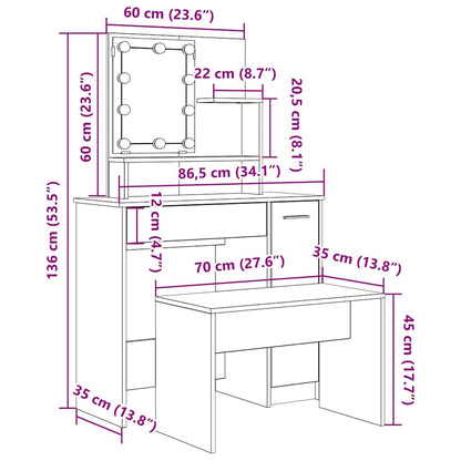 Dressing Table Set with LED Old Wood Engineered Wood