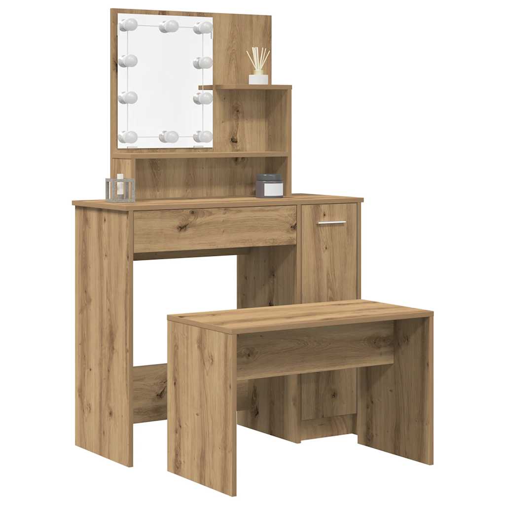 Dressing Table Set with LED Old Wood Engineered Wood