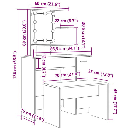 Dressing Table Set with LED Artisan Oak Engineered Wood