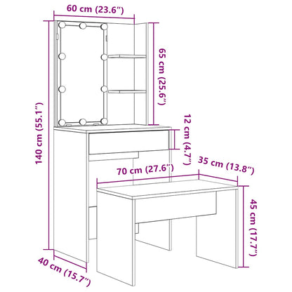 Dressing Table Set with LED Old Wood Engineered Wood