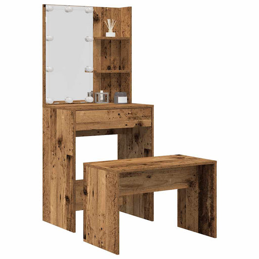 Dressing Table Set with LED Old Wood Engineered Wood